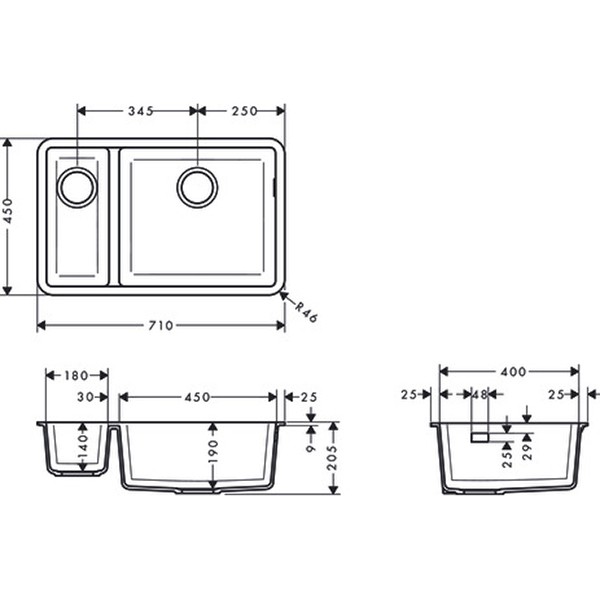 Hansgrohe Unterbauspüle 180x450 S510-U635 BG