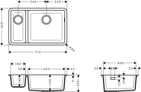 Hansgrohe Unterbauspüle 180x450 S510-U635 BG