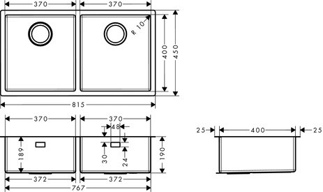 Hansgrohe Unterbauspüle 370x370 S719-U765