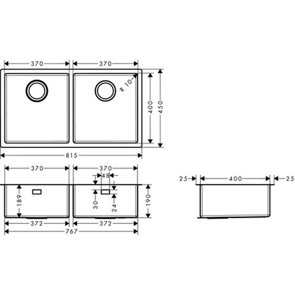 Hansgrohe Unterbauspüle 370x370 S719-U765