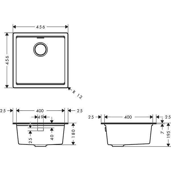 Hansgrohe Unterbauspüle S530-U400 manuelle Ablaufgarnitur graphitschwarz