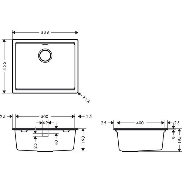 Hansgrohe Unterbauspüle S530-U500 manuelle Ablaufgarnitur graphitschwarz