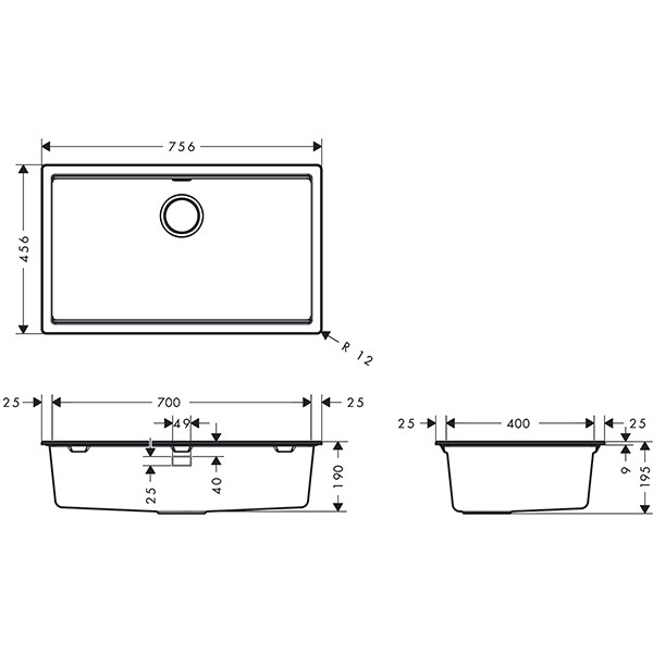 Hansgrohe Unterbauspüle S530-U700 manuelle Ablaufgarnitur graphitschwarz