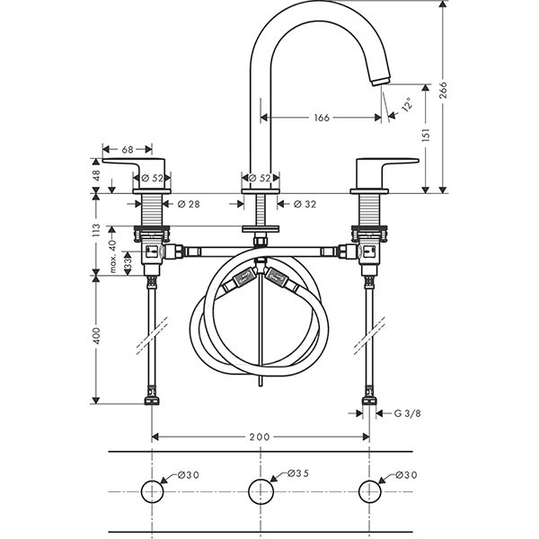 Hansgrohe 3-Loch Waschtischarmatur Vernis Blend mattschwarz