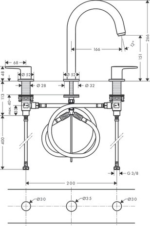 Hansgrohe 3-Loch Waschtischarmatur Vernis Blend mattschwarz