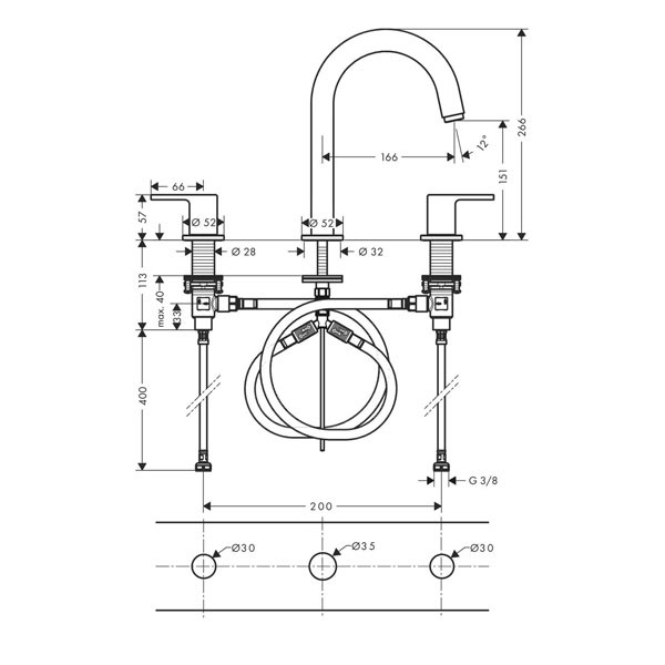 Hansgrohe 3-Loch Waschtischarmatur Vernis Shape mattschwarz