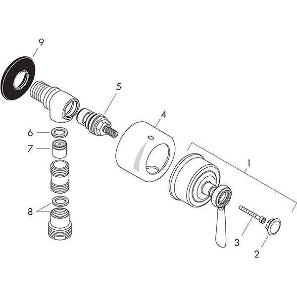 Hansgrohe Wandabsperrventil Axor Montreux Fixfit Stop chr.Hebelgr.Schlauchanschl.