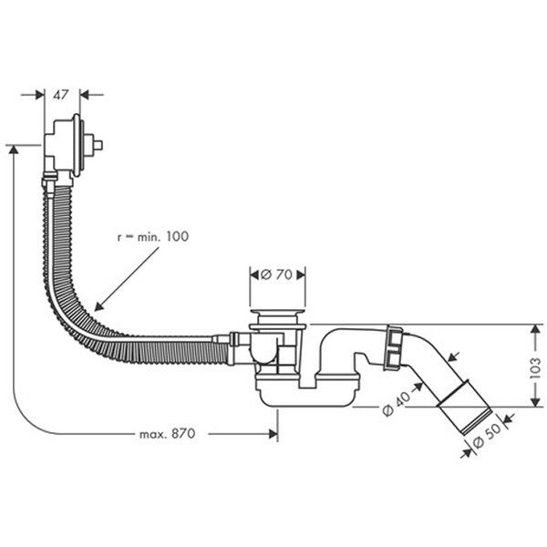 Hansgrohe Wannenab-u.Überlaufgarnitur Flexaplus Grundset m.flex.Überlaufschlauch Sonderw