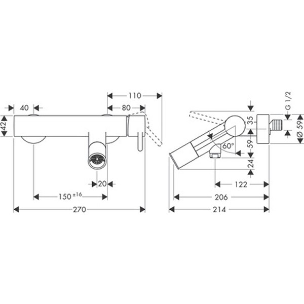 Hansgrohe Wannenmischer Aufputz AXOR Starck DN15 chrom