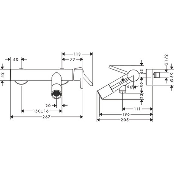 Hansgrohe Wannenmischer Aufputz Axor Starck DN15 chrom Hebelgriff