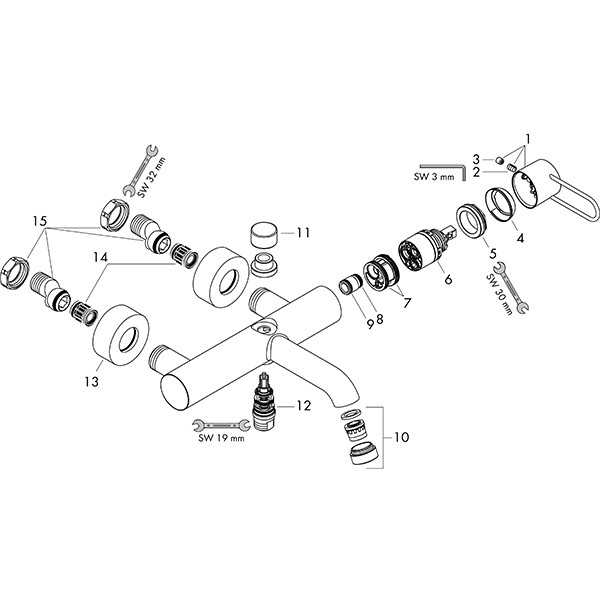 Hansgrohe Wannenmischer Aufputz Axor Uno Bügelgriff chrom