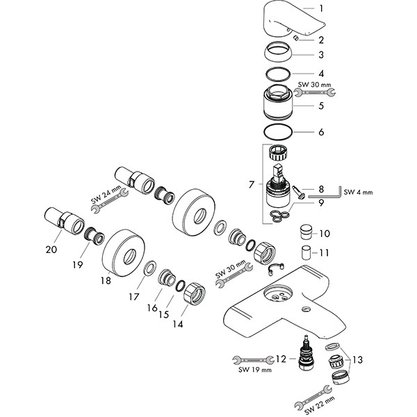 Hansgrohe Wannenmischer Aufputz Metris DN15 chrom