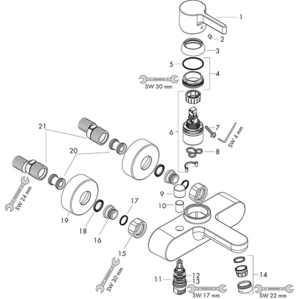 Hansgrohe Wannenmischer Aufputz Metris S DN15 chrom