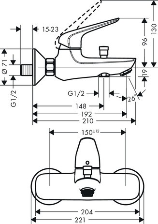 Hansgrohe Wannenmischer Aufputz Novus chrom  