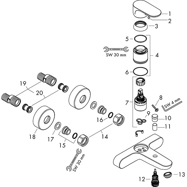 Hansgrohe Wannenmischer Aufputz Rebris S chrom  