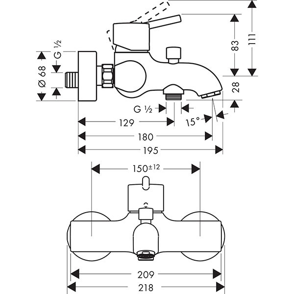 Hansgrohe Wannenmischer Aufputz Talis S DN15 chrom