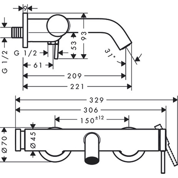 Hansgrohe Wannenmischer Aufputz Tecturis S chrom