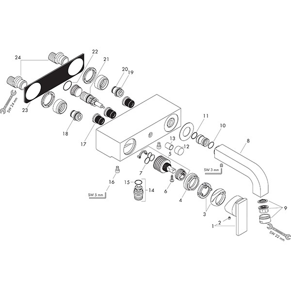 Hansgrohe Wannenmischer AXOR Citterio Aufputz DN15 chrom