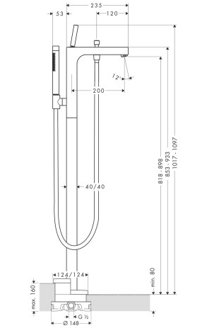 Hansgrohe Wannenmischer AXOR Citterio Fertigset zur Bodenmontage chrom