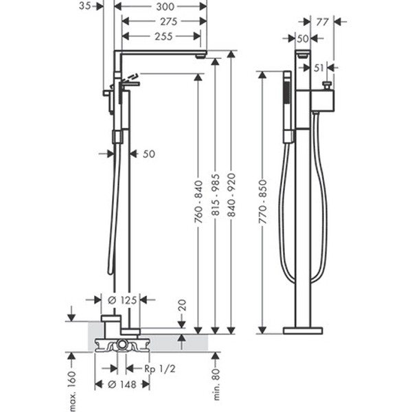 Hansgrohe Wannenmischer Axor Edge Fertigset zur Bodenmontage Diamantschliff chrom