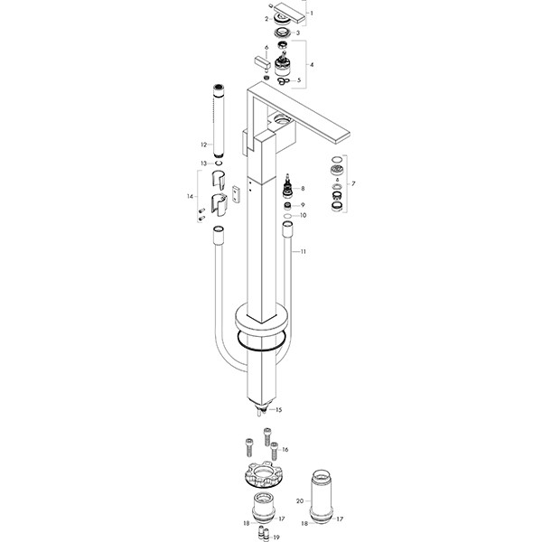 Hansgrohe Wannenmischer Axor Edge Fertigset zur Bodenmontage Diamantschliff chrom
