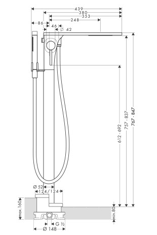 Hansgrohe Wannenmischer AXOR Massaud Fertigset chrom zur Bodenmontage