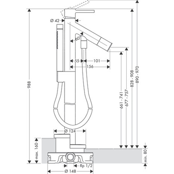 Hansgrohe Wannenmischer AXOR Starck Fertigset zur Bodenmontage chrom