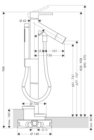 Hansgrohe Wannenmischer AXOR Starck Fertigset zur Bodenmontage chrom