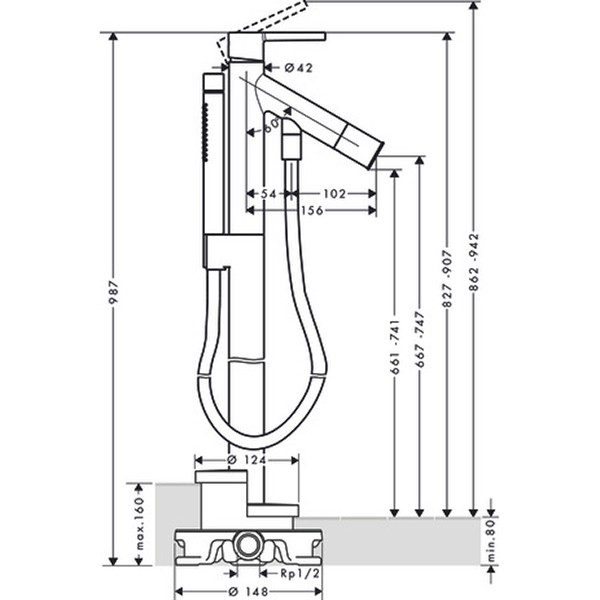 Hansgrohe Wannenmischer Axor Starck Fertigset zur Bodenmontage chrom Hebelgriff
