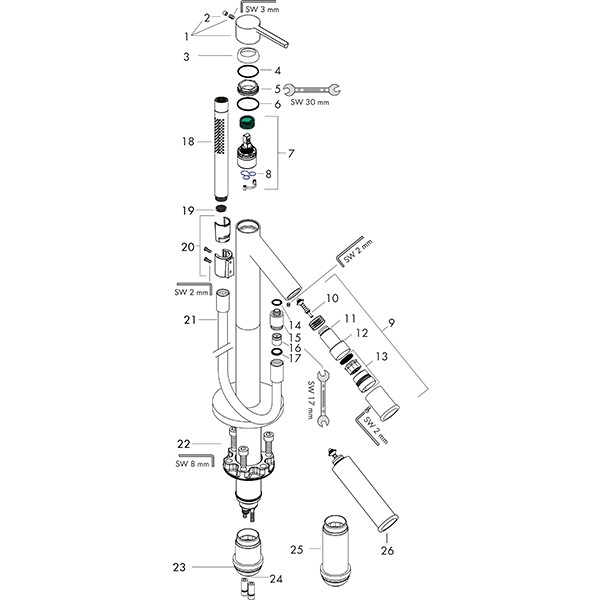 Hansgrohe Wannenmischer Axor Starck Fertigset zur Bodenmontage chrom Hebelgriff