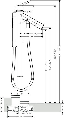 Hansgrohe Wannenmischer Axor Starck Fertigset zur Bodenmontage chrom Hebelgriff