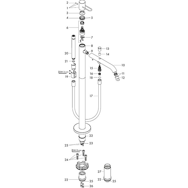 Hansgrohe Wannenmischer Axor Uno Fertigset Bügelgriff zur Bodenmontage chrom