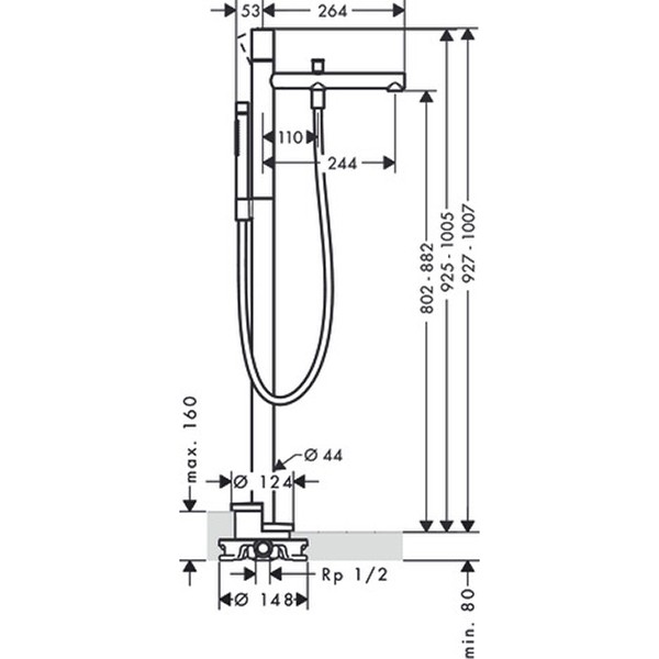 Hansgrohe Wannenmischer Axor Uno Fertigset Zerogriff zur Bodenmontage BN