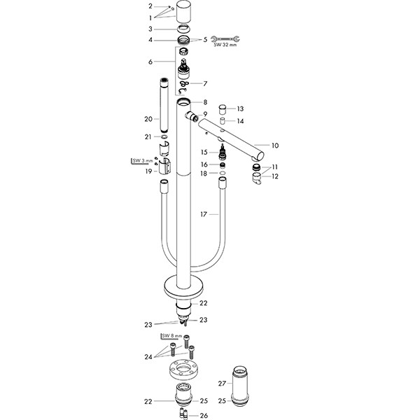 Hansgrohe Wannenmischer Axor Uno Fertigset Zerogriff zur Bodenmontage BN