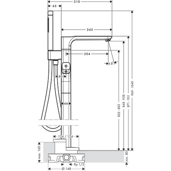 Hansgrohe Wannenmischer AXOR Urquiola Fertigset chrom zur Bodenmontage