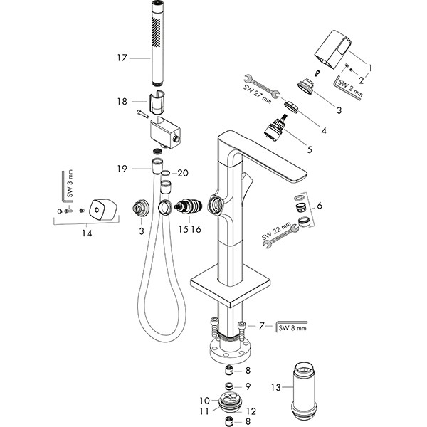 Hansgrohe Wannenmischer AXOR Urquiola Fertigset chrom zur Bodenmontage