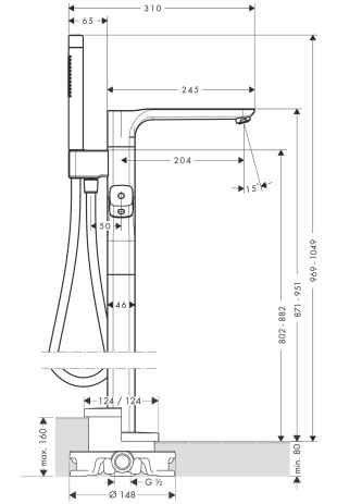 Hansgrohe Wannenmischer AXOR Urquiola Fertigset chrom zur Bodenmontage
