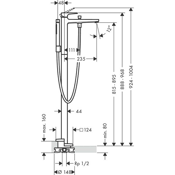 Hansgrohe Wannenmischer Metropol Fertigset zur Bodenmontage mattschwarz 32532670