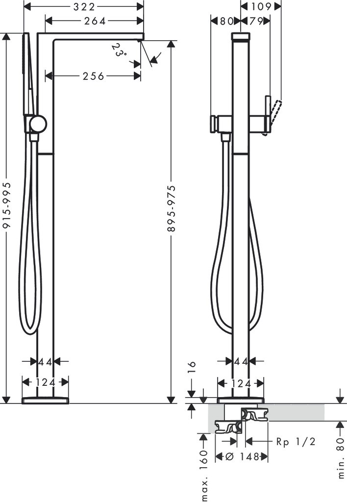Hansgrohe Wannenmischer Tecturis E bodenstehend Matt White