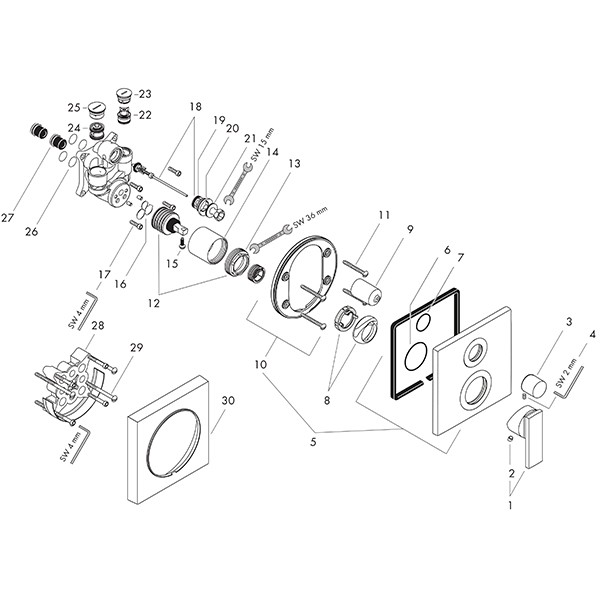 Hansgrohe Wannenmischer Unterputz AXOR Citterio Fertigset m.Sicherungskombination chrom