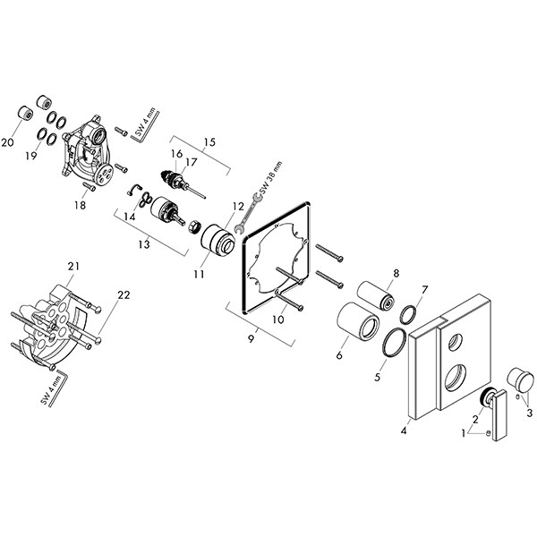 Hansgrohe Wannenmischer Unterputz Axor Edge Fertigset chrom