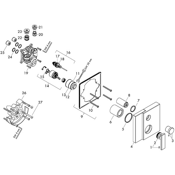 Hansgrohe Wannenmischer Unterputz Axor Edge FS Diamantschliff chrom m.Sicherungskombi.