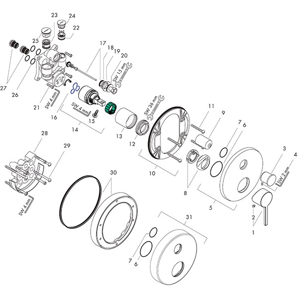 Hansgrohe Wannenmischer Unterputz Axor Starck Fertigset chr.Sicherungskombi.Hebelgriff