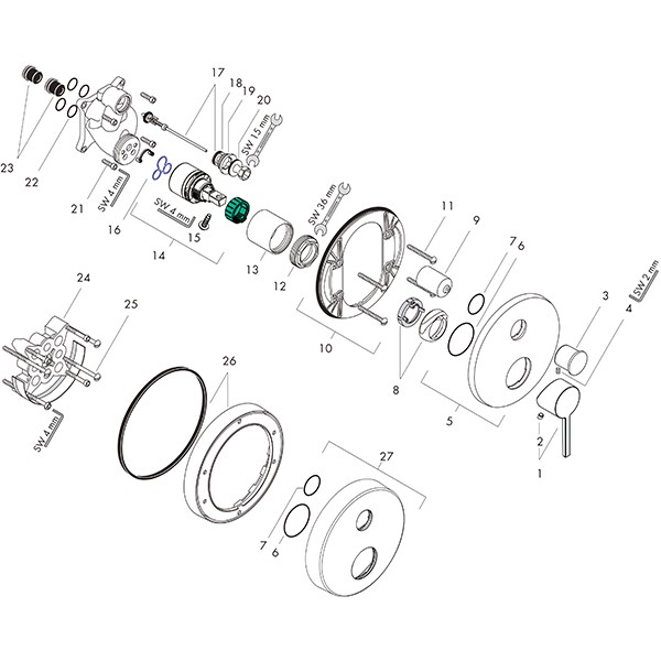 Hansgrohe Wannenmischer Unterputz Axor Starck Fertigset chrom Hebelgriff