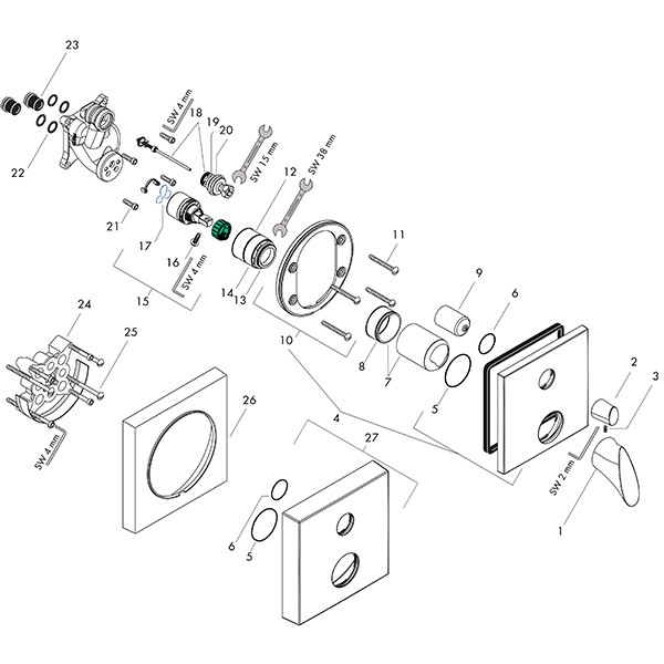 Hansgrohe Wannenmischer Unterputz Axor Starck Organic Fertigset chrom