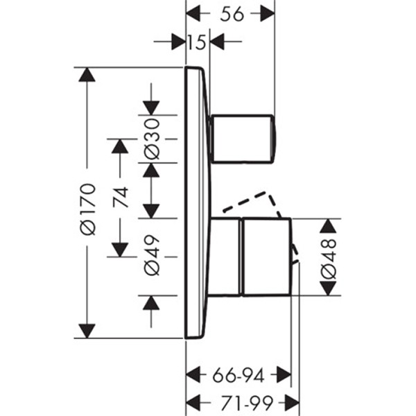 Hansgrohe Wannenmischer Unterputz Axor Uno F-Set Zerogriff BN m.Sicherungskombi.