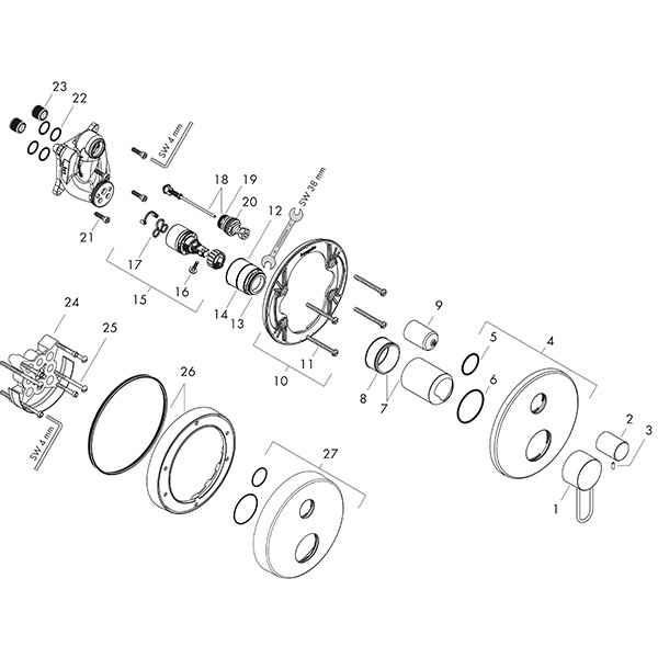 Hansgrohe Wannenmischer Unterputz Axor Uno Fertigset Bügelgriff chrom