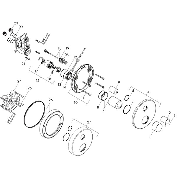 Hansgrohe Wannenmischer Unterputz Axor Uno Fertigset Zerogriff BN