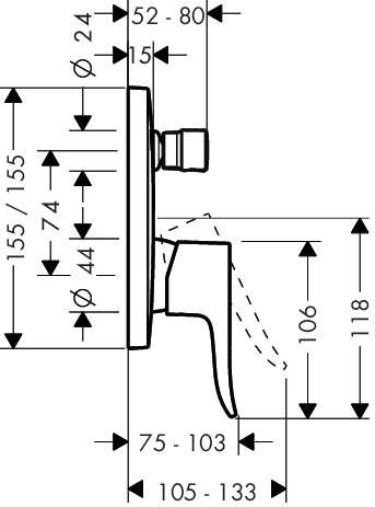 HG Wannenmischer Unterputz Metris F-Set eckig chr.m.Sicherungskombination