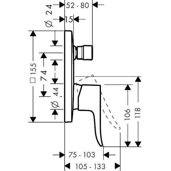 HG Wannenmischer Unterputz Metris Fertigset eckig chrom